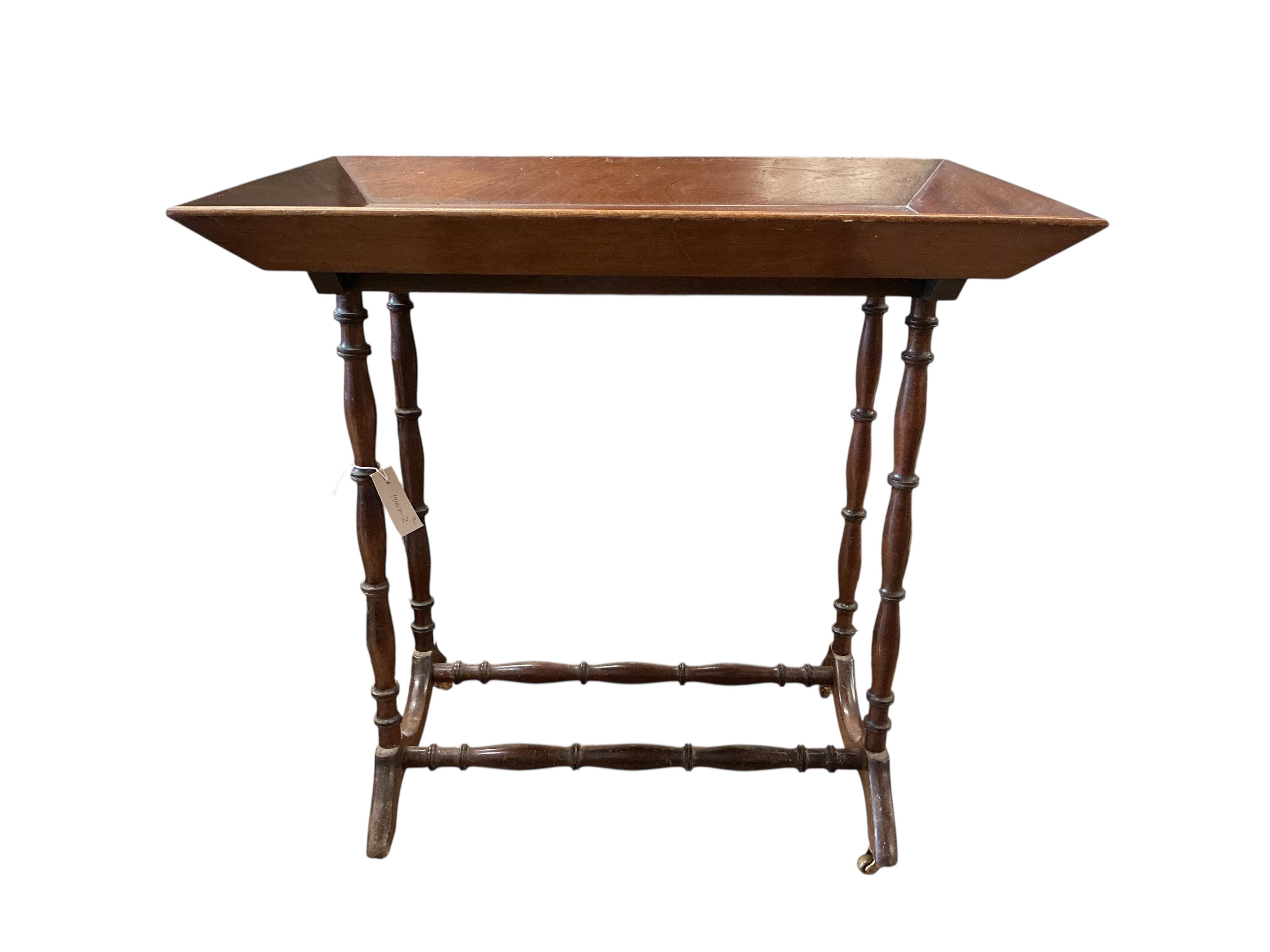 A pair of Victorian and later rectangular mahogany tray top occasional tables, width 74cm, depth 49cm, height 73cm